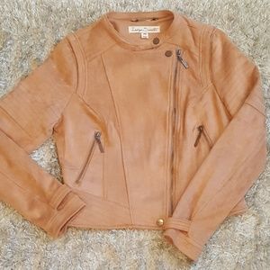 Tan Faux Suede Moto Jacket